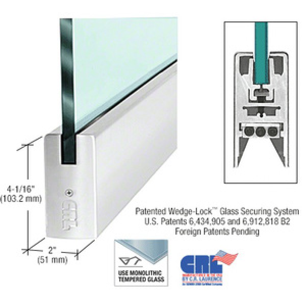 DR4S12C48 CRL  1/2" Glass 4" Square Door Rail Without Lock - 48" Length