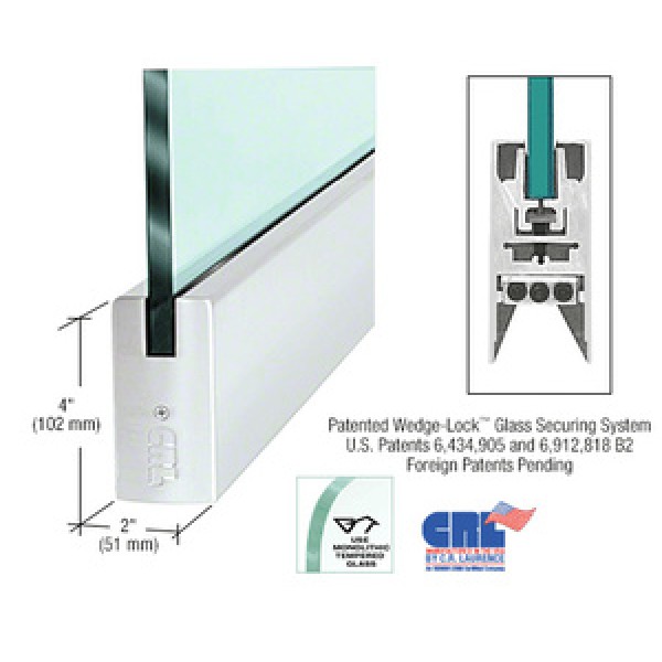 DR4S without lock, CRL 1/2" Glass 4" Square Door Rail without lock - 35-3/4" Length