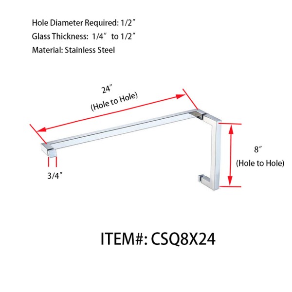 CSQ8X24, Square Tubing 8" Pull Handle with 24" Towel Bar, Pull handle Towel Bar Combination Sets