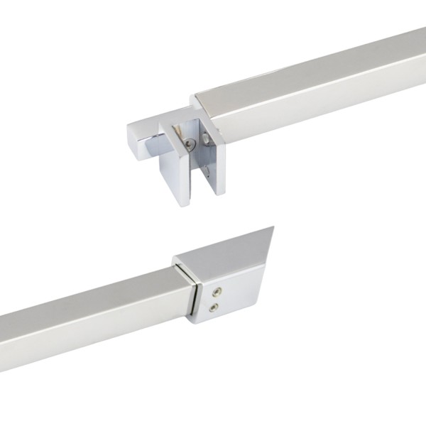 C2863,  FRAMELESS SHOWER DOOR, SQUARE FIXED PANEL WALL TO GLASS SUPPORT BAR