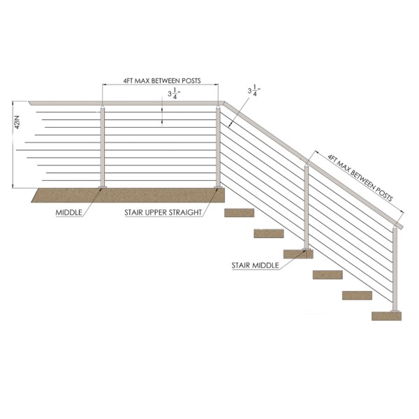CSPC42, Square 42" Height Post for cable Ø2", (Post Only, Not include cable, Tensioner & Terminal)