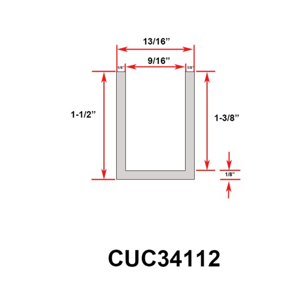 CUC34112,  1-1/2"  Deep U Channel,  192" Stock Length