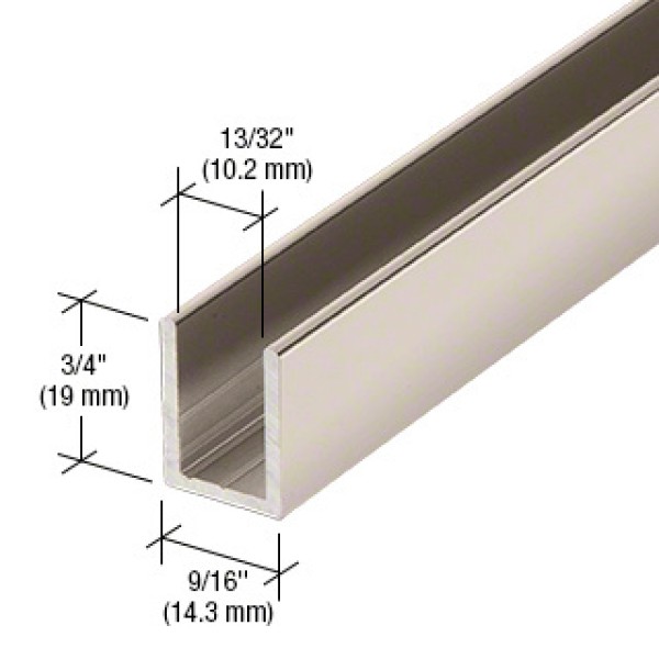 CSDCD38-96-PN, U CHANNEL for 3/8" Shower Door Fixed Panel Polished  Nickel